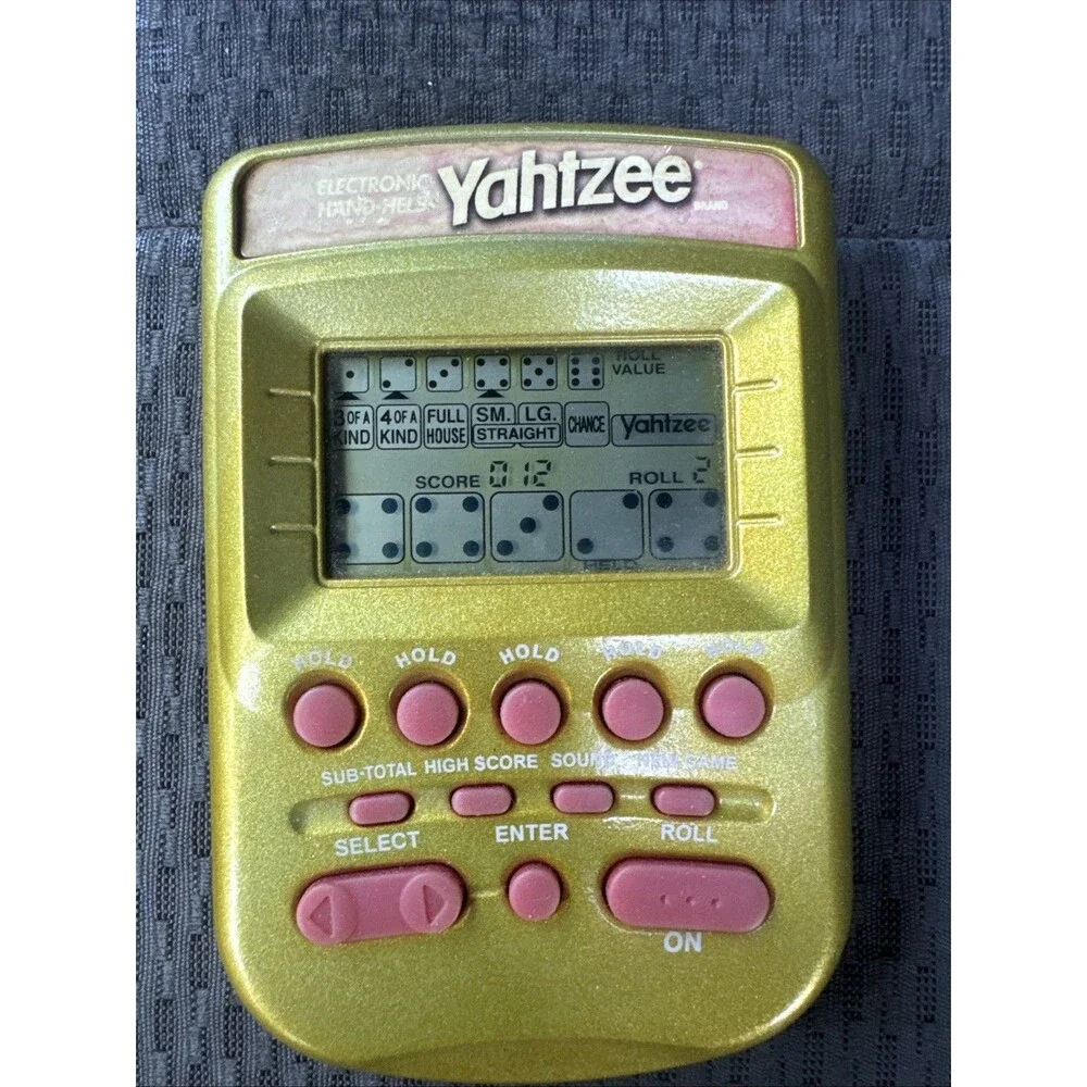 Yahtzee Electronic Handheld Game Gold Hasbro 2002 Vintage Tested & Working Nice